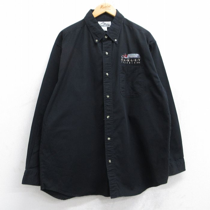 XL★古着 長袖 シャツ メンズ 00年代 00s トラック オークリー 大きいサイズ ロング丈 コットン ボタンダウン 黒 ブラック 25oct31 中古 トップス