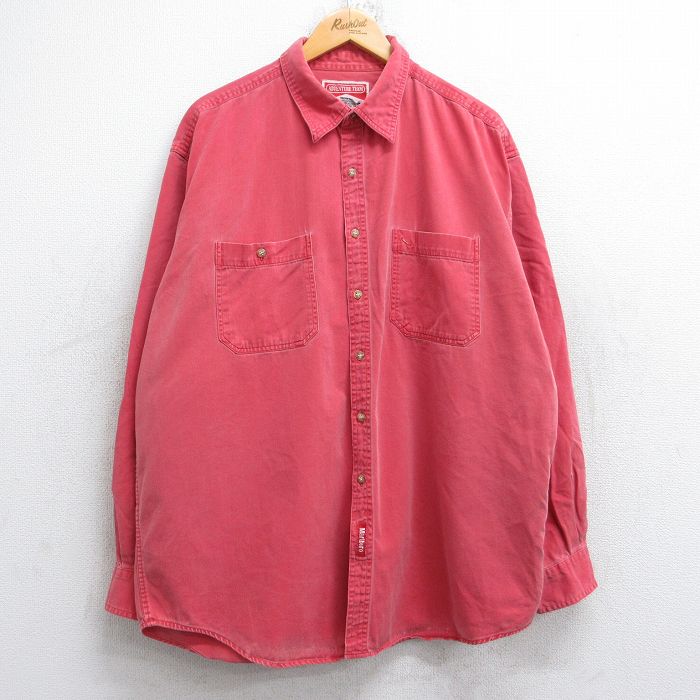 XL★古着 マルボロ 長袖 シャツ メンズ 90年代 90s 大きいサイズ コットン 赤 25nov13