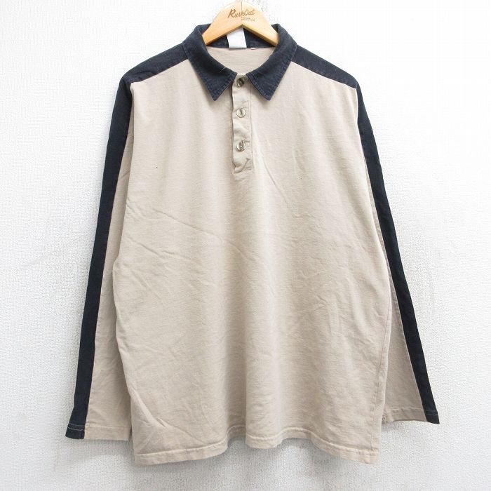 XL★古着 ビューグルボーイ 長袖 ポロ シャツ メンズ 00年代 00s ベージュ他 25nov13