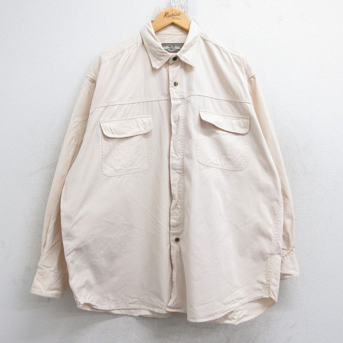 XL★古着 長袖 シャツ メンズ 90年代 90s 大きいサイズ コットン 生成り 25nov13