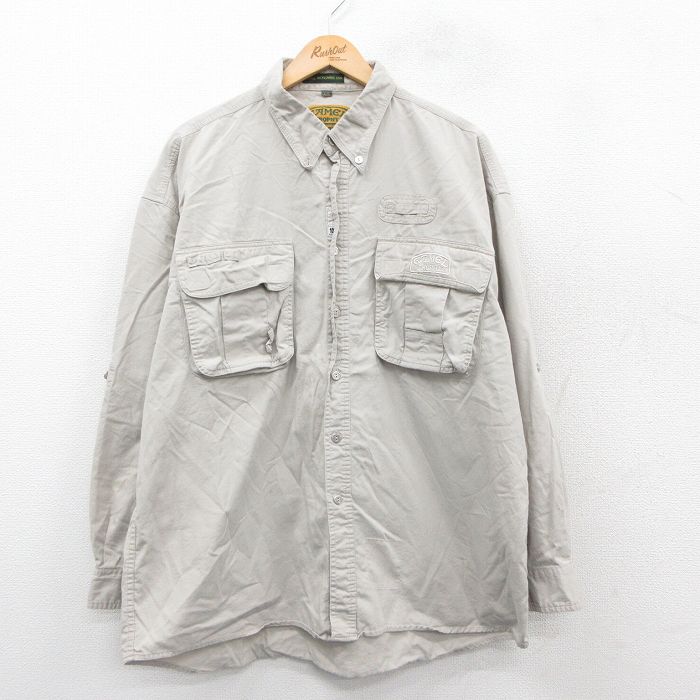 XL★古着 長袖 シャツ メンズ 90年代 90s GAMEL TROPHY 大きいサイズ コットン ボタンダウン 薄ベージュ 25nov14