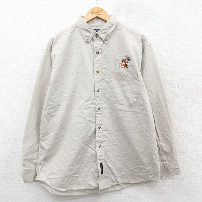 L★古着 長袖 シャツ メンズ 00年代 00s バッファロー コットン ボタンダウン 薄ベージュ 25nov14
