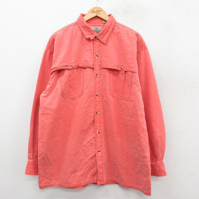 XL★古着 レッドヘッド 長袖 シャツ メンズ 00年代 00s 大きいサイズ ロング丈 コットン オレンジ系【spe】 25nov14