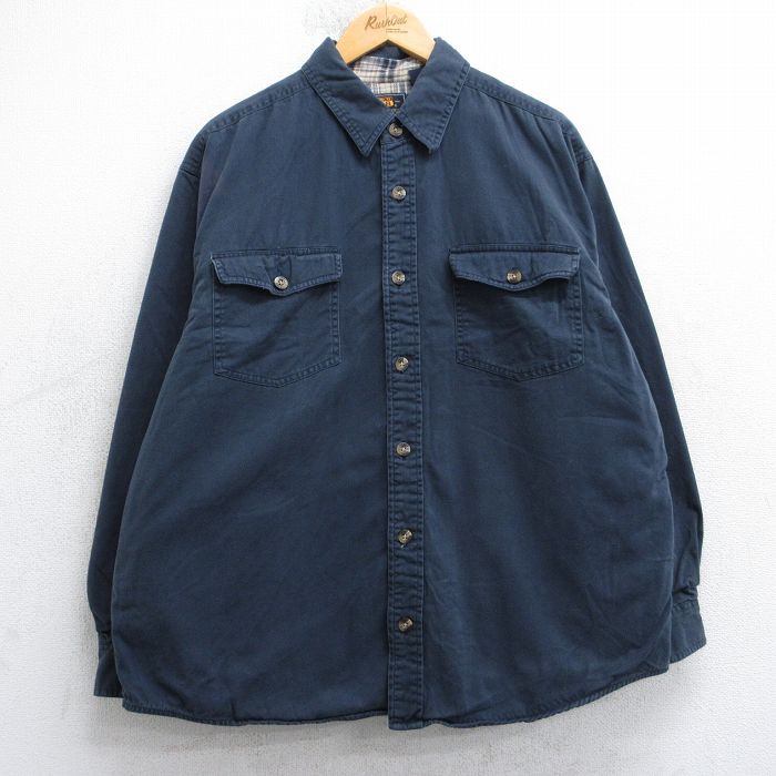 XL★古着 ルート66 長袖 シャツ メンズ 00年代 00s コットン 濃紺 内側フランネル 25nov15