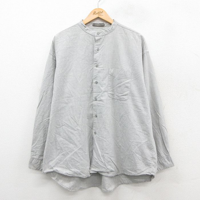 【20%OFF】XL★古着 バンヒューセン 長袖 シャツ メンズ 90年代 90s 大きいサイズ コットン ノーカラー グレー 25nov17