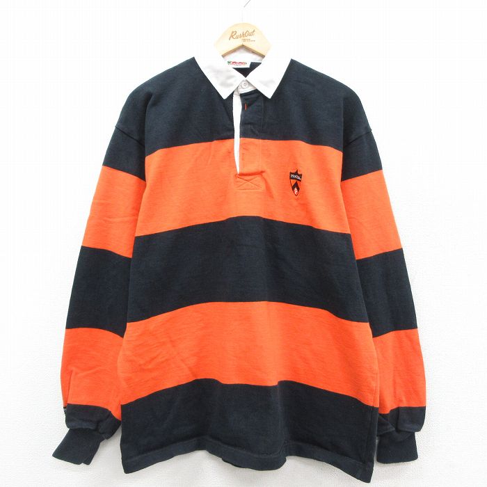 XL★古着 バーバリアン 長袖 ラガー シャツ メンズ 00年代 00s PRINCETON コットン オレンジ他 ボーダー【spe】 25nov17