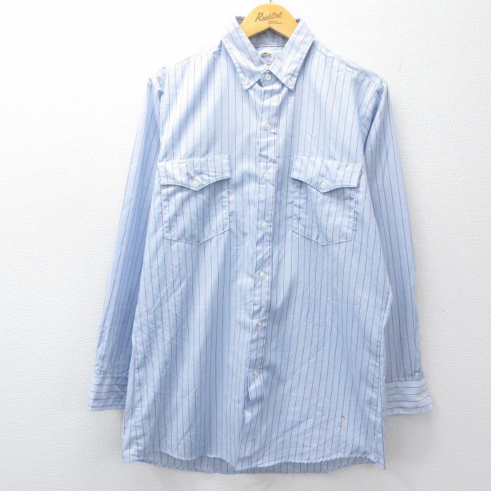 90s 長袖シャツ ストライプ ネイビー L | 古着