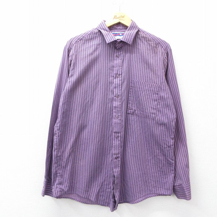 90s 長袖シャツ ストライプ パープル L | 古着
