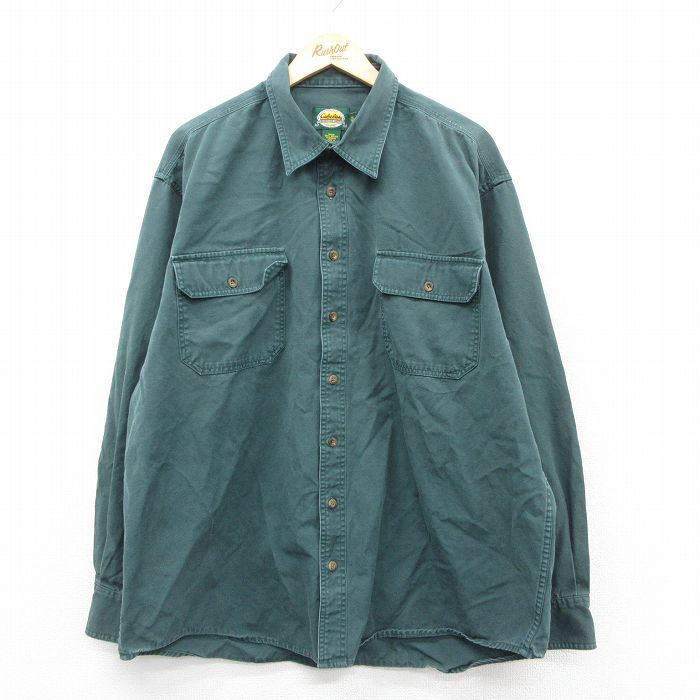 XL★古着 カベラス 長袖 シャツ メンズ 00年代 00s 大きいサイズ ロング丈 コットン 緑【spe】 25nov19