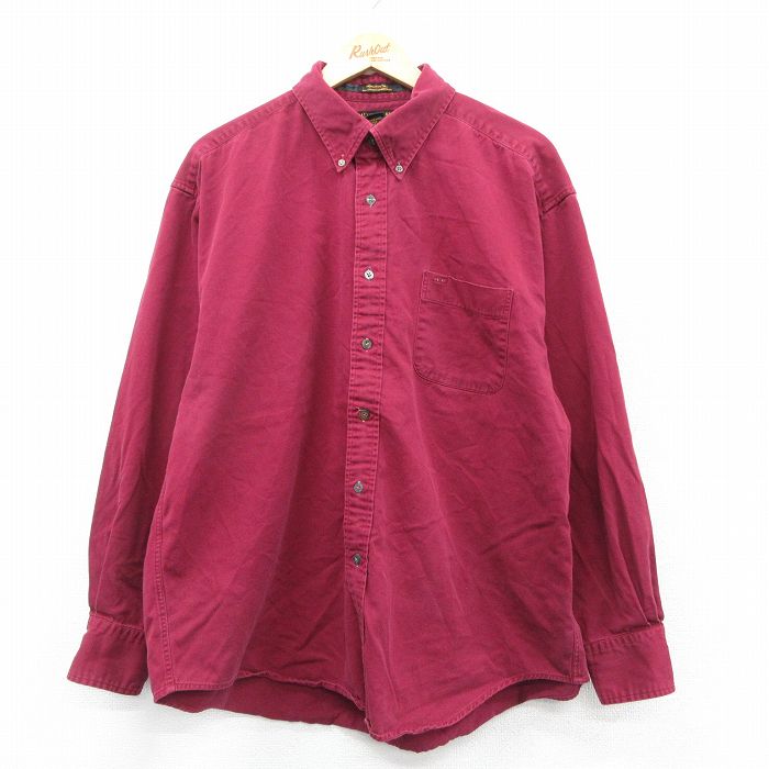 XL★古着 長袖 シャツ メンズ 00年代 00s 大きいサイズ コットン ボタンダウン エンジ 25nov19