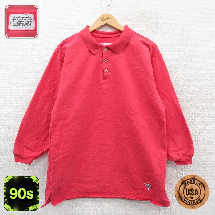 ポロシャツ 90s 長袖ポロシャツ レッド L | 古着