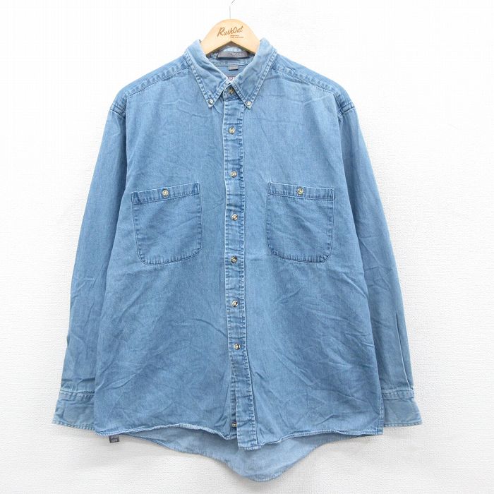 XL★古着 バンヒューセン 長袖 シャツ メンズ 90年代 90s コットン ボタンダウン 紺 デニム【spe】 25nov22