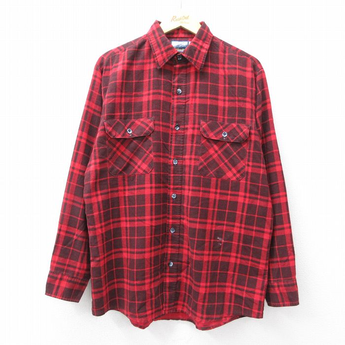 XL★古着 長袖 シャツ メンズ 90年代 90s USA製 赤他 チェック 25nov26