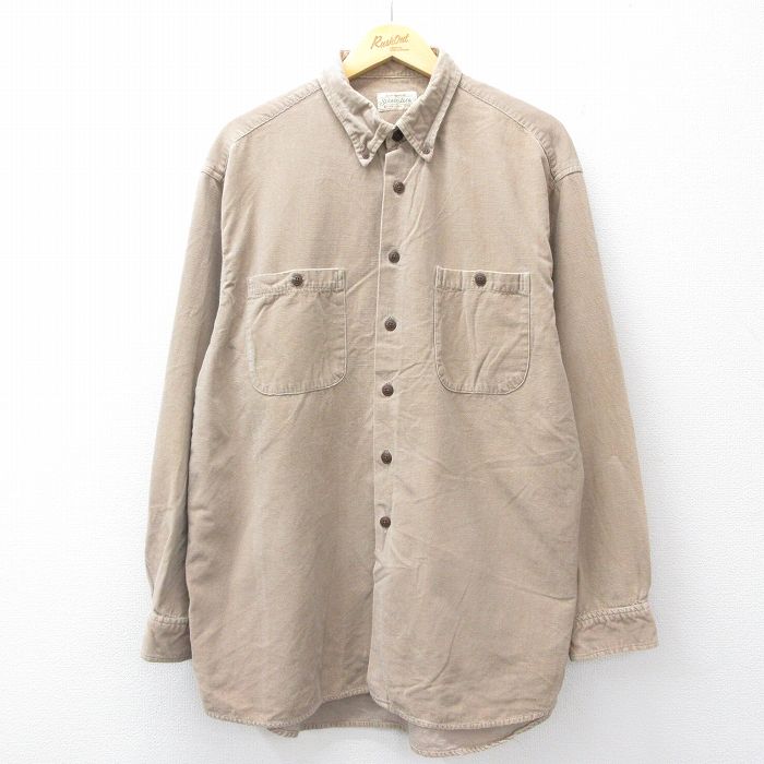 XL★古着 セントジョンズベイ 長袖 シャツ メンズ 00年代 00s コーデュロイ 大きいサイズ ロング丈 コットン ボタンダウン ベージュ 25nov26