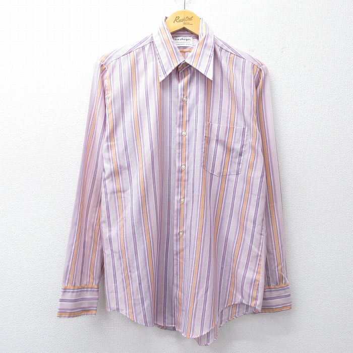 L★古着 長袖 シャツ メンズ 80年代 80s 紫他 ストライプ 25nov27