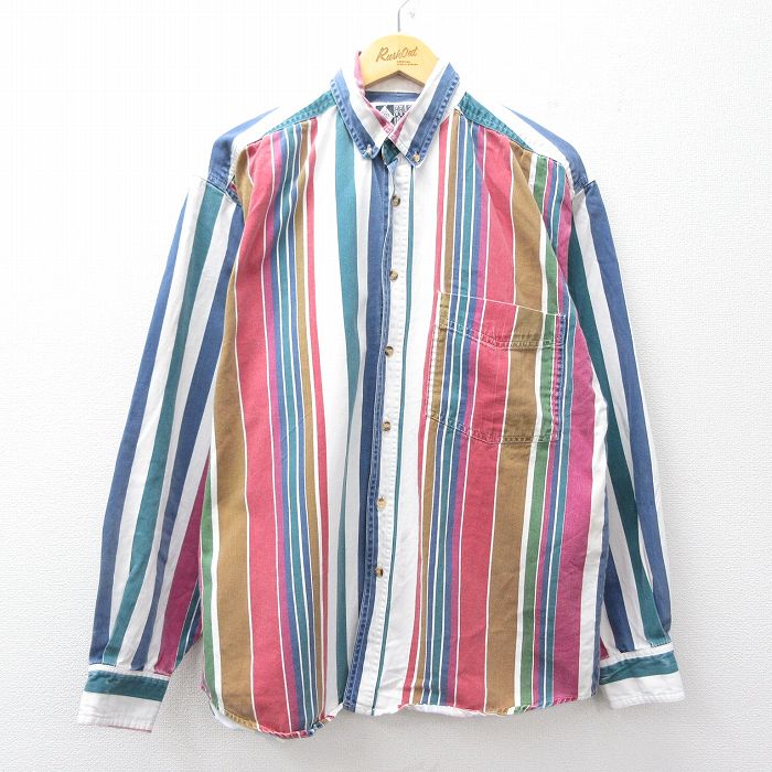 90s 長袖シャツ ストライプ ホワイト L | 古着