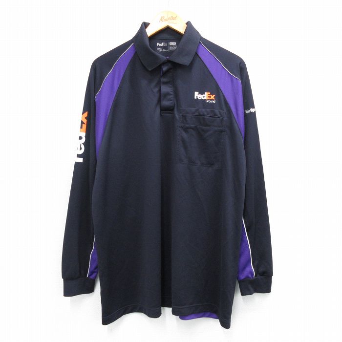 XL★古着 長袖 ラガー シャツ メンズ フェデックス ラグラン 黒他 25dec09