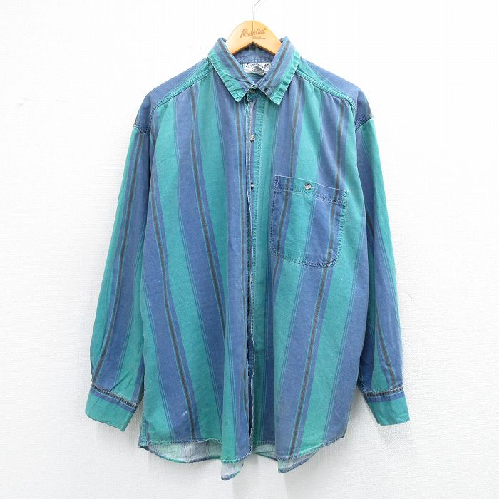 90s 長袖シャツ ストライプ グリーン XL | 古着