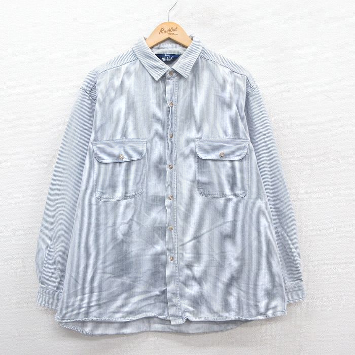 XL★古着 ウールリッチ 長袖 シャツ メンズ 90年代 90s 大きいサイズ コットン 薄紺他 ストライプ 25dec10