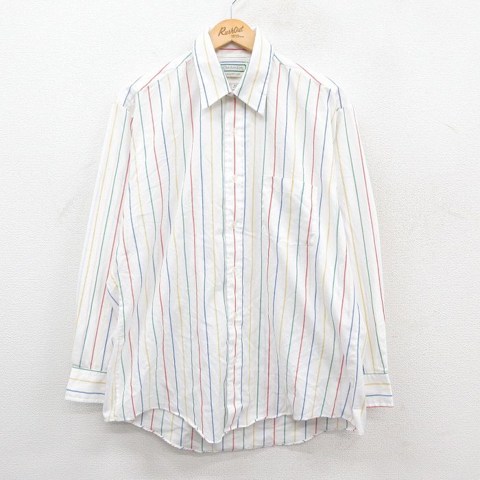 80s 長袖シャツ ストライプ ホワイト XL | 古着