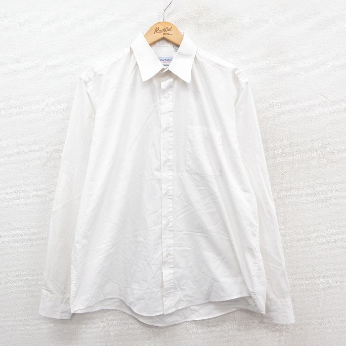 XL★古着 マンハッタン 長袖 シャツ メンズ 90年代 90s USA製 白 25dec10