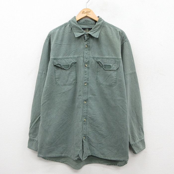 XL★古着 レッドヘッド 長袖 シャツ メンズ 00年代 00s 大きいサイズ ロング丈 コットン 緑 25dec10