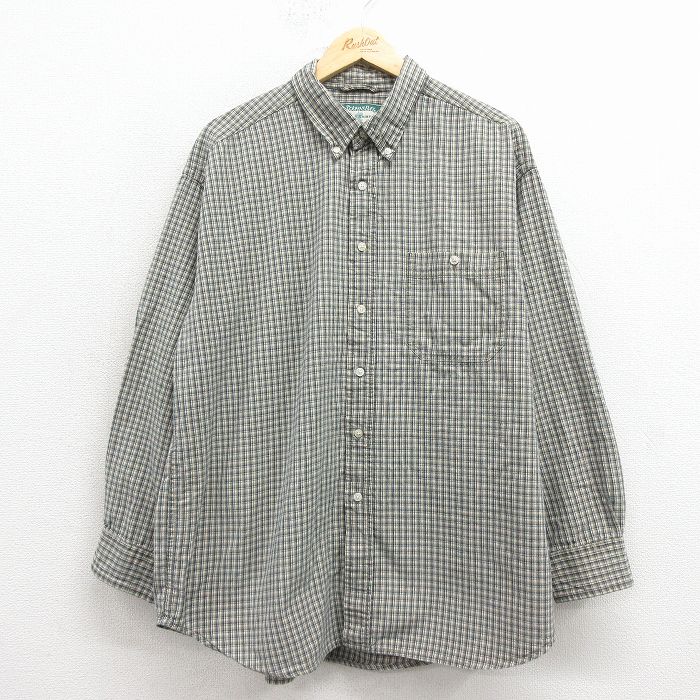 XL★古着 セントジョンズベイ 長袖 シャツ メンズ 00年代 00s コットン ボタンダウン 緑 チェック 25dec11
