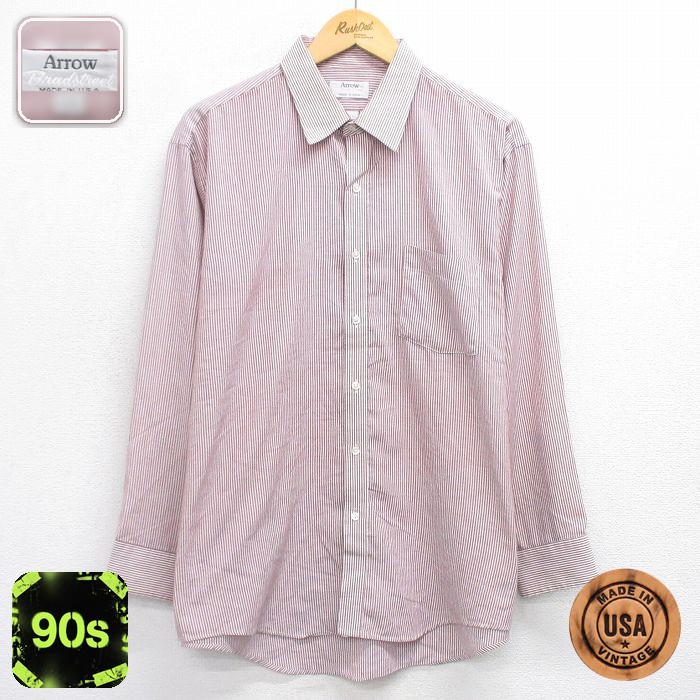 【50%OFF】アロー 90s 長袖シャツ ストライプ レッド XL | 古着