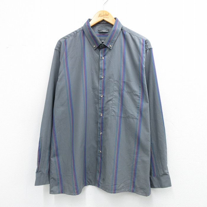 XL★古着 バンヒューセン 長袖 シャツ メンズ 90年代 90s 大きいサイズ ボタンダウン 濃グレー他 25dec15
