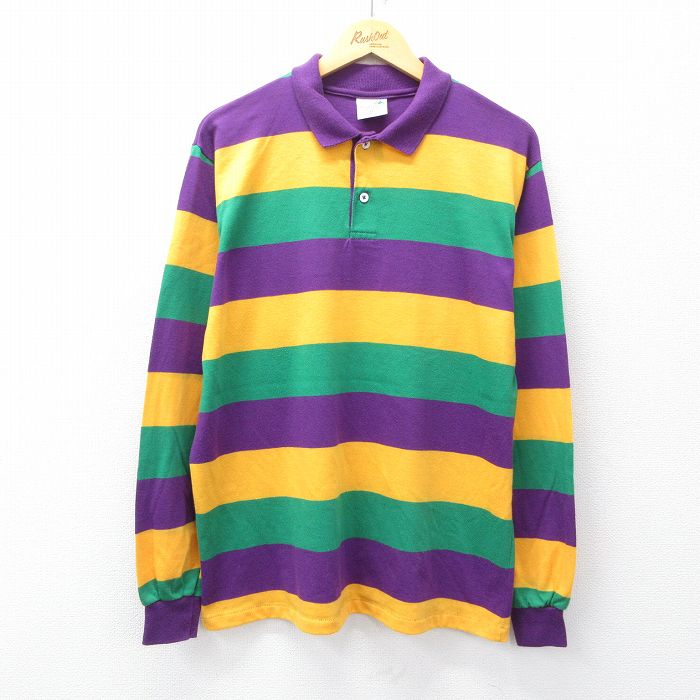 マルディグラ 90s 長袖ポロシャツ ボーダー パープル L | 古着