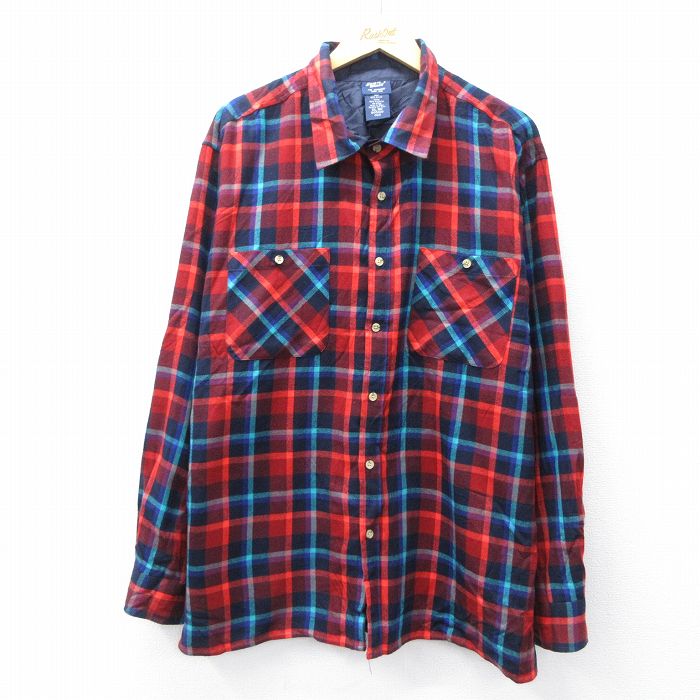 XL★古着 長袖 シャツ メンズ 赤他 チェック 26jan10