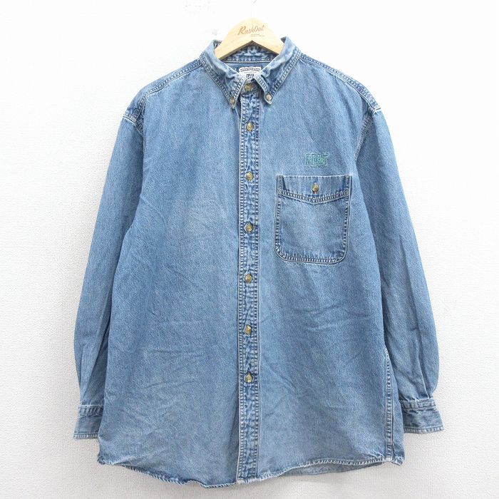 XL★古着 リー Lee 長袖 シャツ メンズ 00年代 00s HOLT ロング丈 コットン ボタンダウン 紺 デニム 26jan17