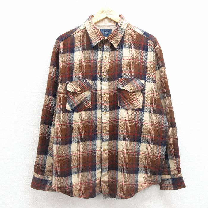 XL★古着 シアーズ 長袖 シャツ メンズ 80年代 80s 紺他 チェック 26jan17