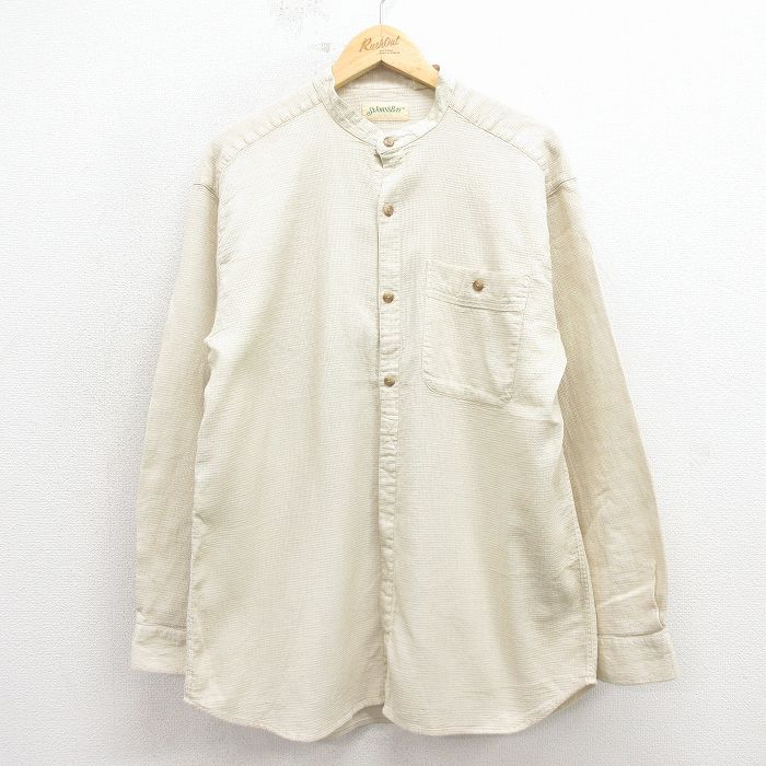 L★古着 セントジョンズベイ 長袖 シャツ メンズ 90年代 90s ノーカラー コットン ベージュ【spe】 26jan17