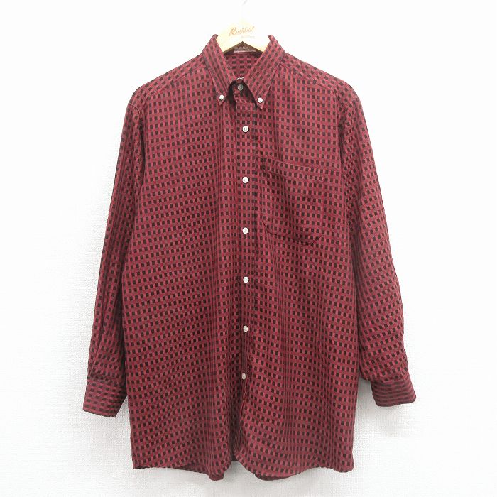 XL★古着 長袖 シャツ メンズ ロング丈 エンジ他 チェック 26jan17