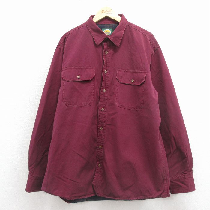 XL★古着 カベラス 長袖 シャツ メンズ 00年代 00s 大きいサイズ ロング丈 コットン エンジ 内側フランネル 26jan17