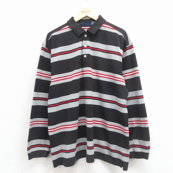 XL★古着 ピューリタン 長袖 ポロ シャツ メンズ 00年代 00s 大きいサイズ 黒他 ボーダー【spe】 26jan17