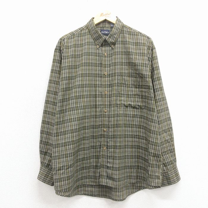 XL★古着 ピューリタン 長袖 シャツ メンズ 00年代 00s 大きいサイズ ボタンダウン 緑他 チェック 26jan22