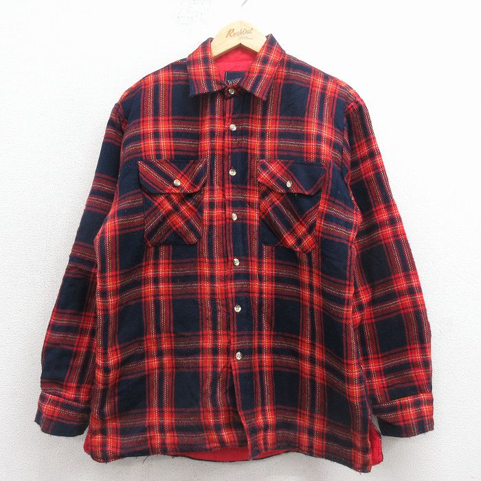 80s 長袖シャツ 内側キルティング レッドチェック M | 古着