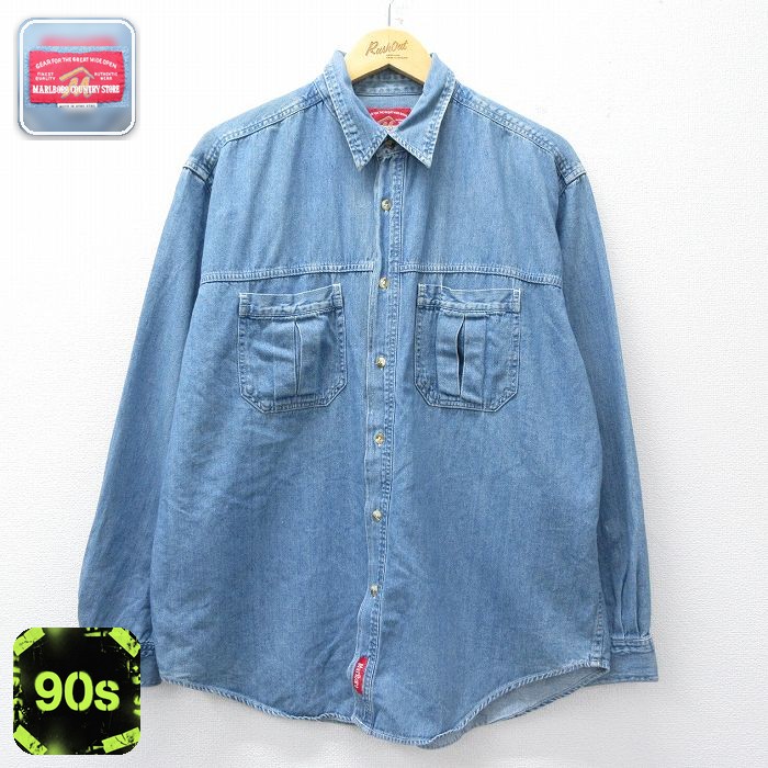 マルボロ 90s 長袖シャツ ネイビー XL | 古着