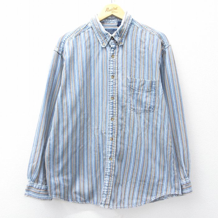90s 長袖シャツ ストライプ ネイビー XL | 古着
