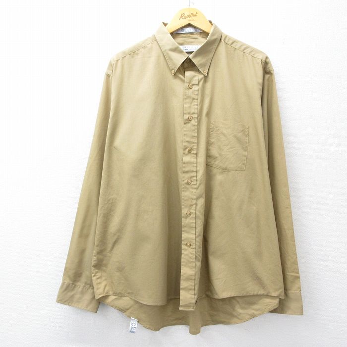 XL★古着 バンヒューセン 長袖 シャツ メンズ 90年代 90s ロング丈 ボタンダウン ベージュ系 26jan28