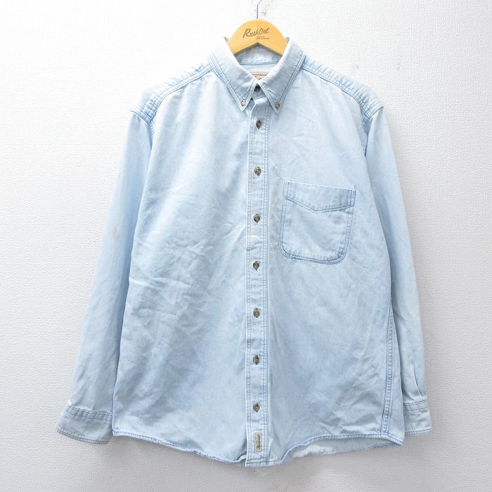 XL★古着 ウールリッチ 長袖 シャツ メンズ 90年代 90s コットン ボタンダウン USA製 薄紺 デニム【spe】 26jan28