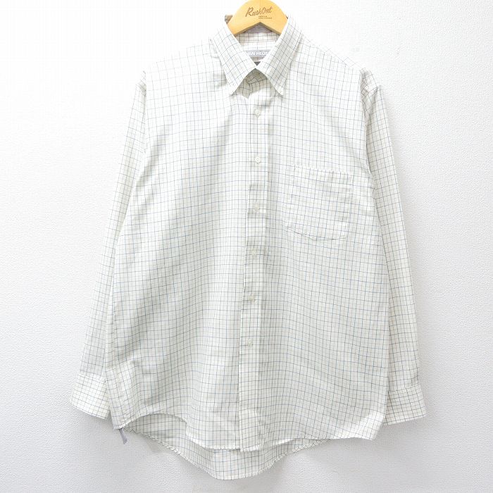 XL★古着 バンヒューセン 長袖 シャツ メンズ 90年代 90s ロング丈 ボタンダウン 白他 チェック 26jan28