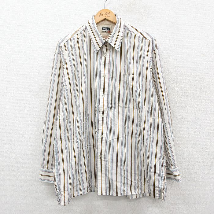 XL★古着 HAGGAR 長袖 シャツ メンズ 大きいサイズ 白他 ストライプ 26jan29