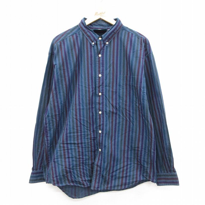 90s 長袖シャツ ストライプ ネイビー XL | 古着