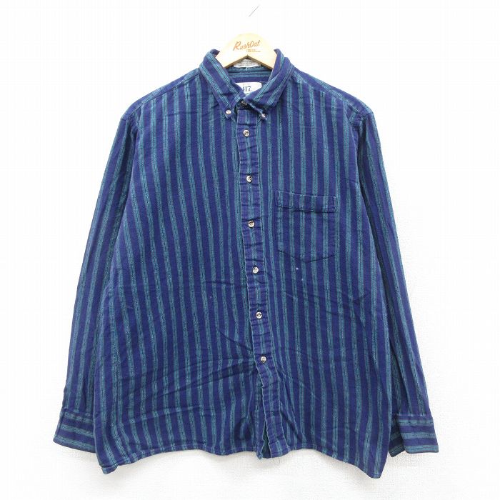 バンヒューセン 90s 長袖シャツ ストライプ ネイビー XL | 古着