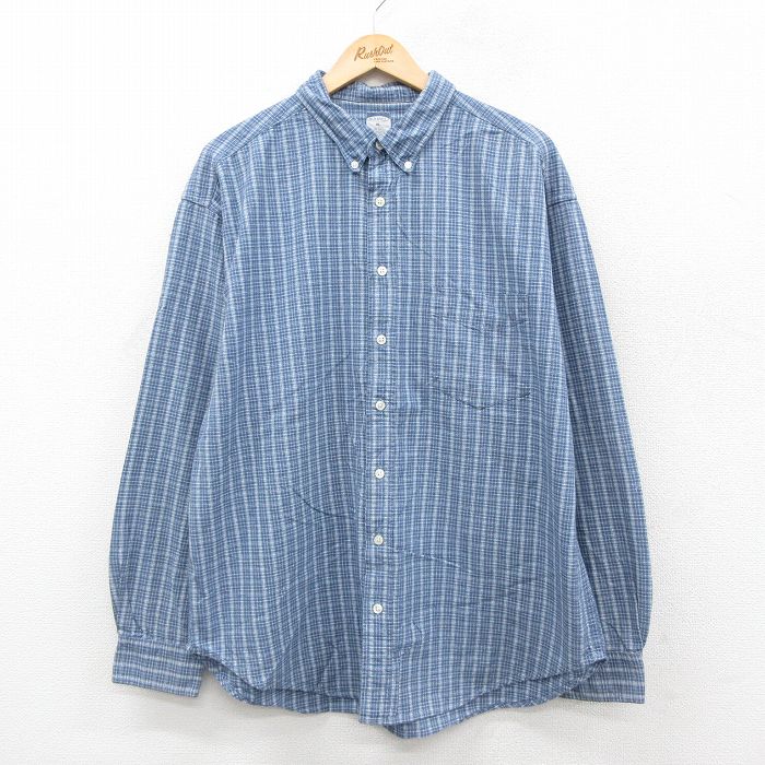 XL★古着 オールドネイビー OLD NAVY 長袖 シャツ メンズ 大きいサイズ コットン ボタンダウン 紺他  チェック 26jan29