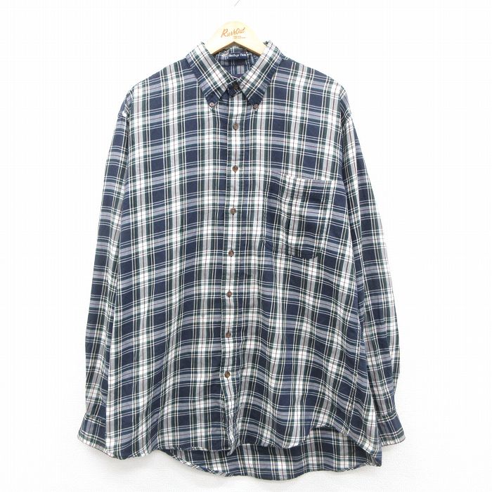 90s 長袖シャツ チェック ネイビー XL | 古着