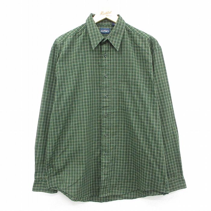 L★古着 ピューリタン 長袖 シャツ メンズ 00年代 00s 緑他 チェック 26jan30